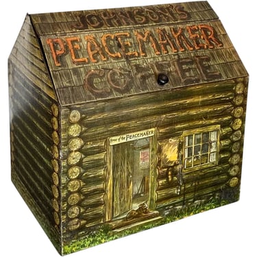 American Lithographed Tin Johnson's Peacemaker Bulk Coffee Advertising Bin