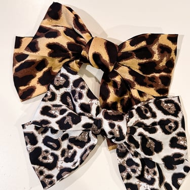 Leopard Print Hair Bow- Barrette 