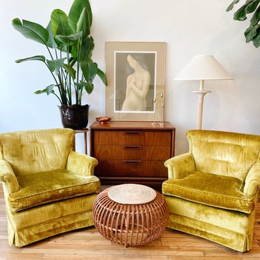 Pair of Chartreuse Velvet Vintage Chairs