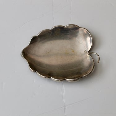 German Silver Plated Leaf Key Candy Coin Trinket Dish FootedVintage Mid-Century 