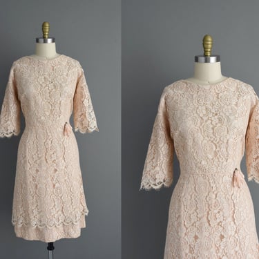 1950s vintage dress | Gorgeous Ivory Lace Cocktail Party Wedding Dress | XL | 50s dress 