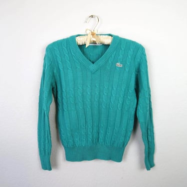 Vintage 1980s Izod Lacoste v neck cable knit sweater alligator logo girls 12 