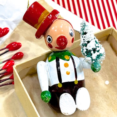 VINTAGE: Hand Painted Wood Clown Ornament -  Wood Ornaments - Christmas Figurine - SKU 30-407-00006930 