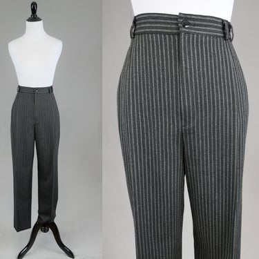 90s Striped Trousers - 30" to 32" waist - Black and Gray Stripes - Pleated Front Pants - Worthington - Vintage 1990s - L 