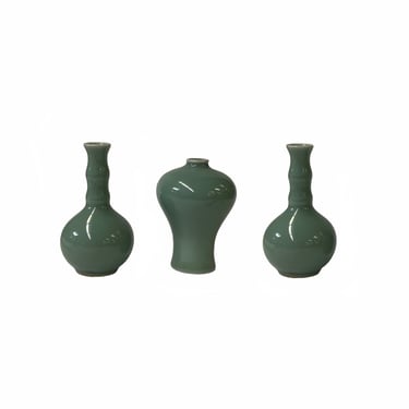 3 x Chinese Clay Ceramic Ware Wu Light Celadon Small Vase ws2836E 