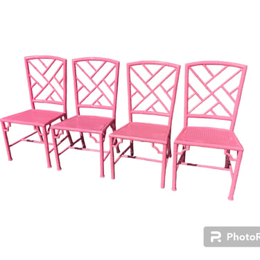 Vintage Meadowcraft faux bamboo cast aluminum chairs - a collection of four 
