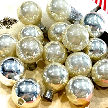 VINTAGE: 18pc - Small Mercury Glass Bulbs, Pick Heads, Ornaments - Holiday Crafts, Christmas, Decorations - SKU 00034572 