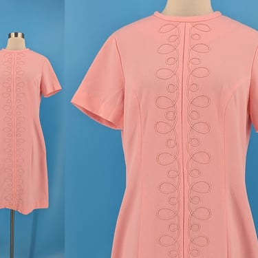 Vintage Seventies Pink Mod Polyester Short Sleeve Shift Dress - 70s Dyanne Dallas Medium Mod Dress 