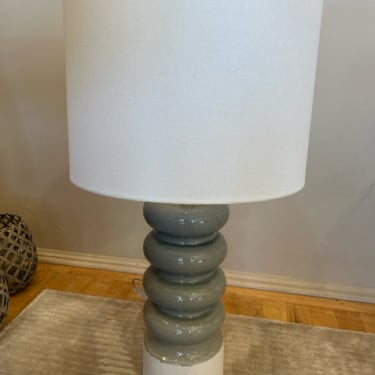 Seafoam Green &amp; Cream Stucco Table Lamp with  White Drum Shade