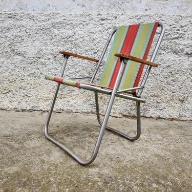 Vintage Picnic Chair / Retro Chair/ Canvas Chair / Modern Compact Chair / Old Striped Chair /Folding Chair / Beach Chair / Folding Chair/70s 