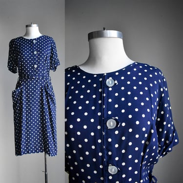 Vintage Navy Blue Polka Dot Dress 