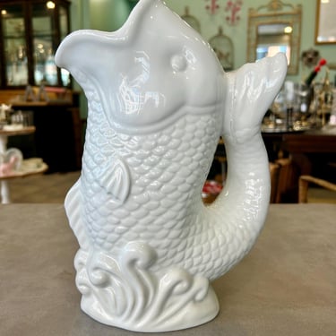 Boston Warehouse Ceramic White Glazed Gurgle Fish Pitcher 