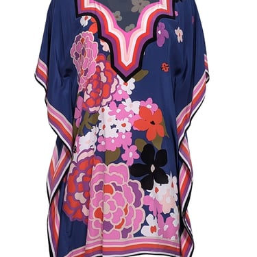 Trina Turk - Blue & Pink Floral Print Silk Caftan Dress Sz XS/S