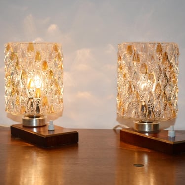 Pair of Vintage Bedside Lamps/ Desk Lamp/ Set of 2/ Table Light/ Space Age/ Yugoslavia 1960's/ Hand Blown Gold Glass/ MCM Light Fixture 