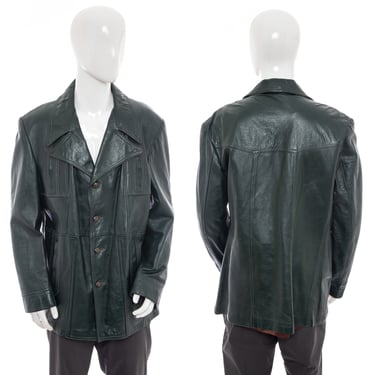 1970's Forest Green Leather Jacket Size XL