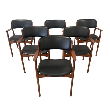 Set of 6 Eric Buck #49 Leather and Teak Dining Armchairs