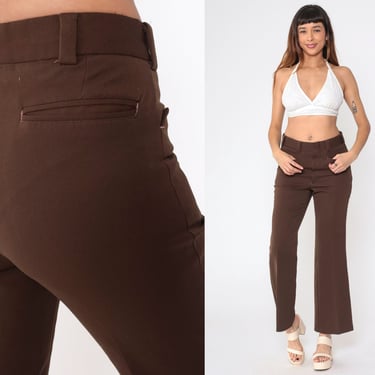 70s Bell Bottom Trousers Brown Flared Pants Retro High Waisted Rise Bellbottoms Retro Flared Polyester Slacks Vintage 1970s Medium 32 x 30 