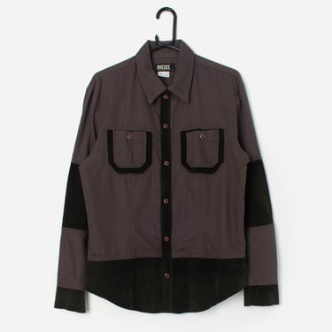 Vintage Diesel suede shirt in grey and khaki green - Small 