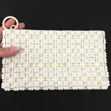 VINTAGE 1940s Documented PlasticFlex Clutch Handbag | 40s Modern Plastic Compound Tile Purse | O Ring Metal Zipper | Florence Kuhlman vfg 