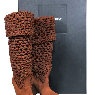 Yves Saint Laurent - Tan Suede Twine Soho Niki 105 Thigh High Boots Sz 9