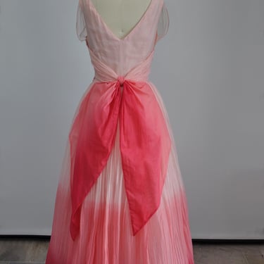 vintage 1950s spectacular ombre pink pleated maxi party dress XS/S 