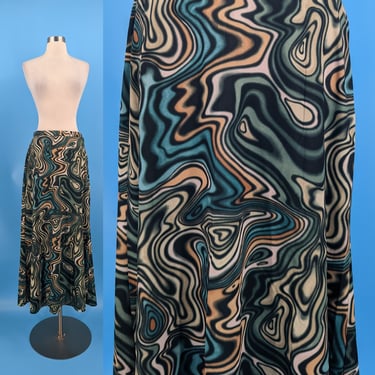Vintage Y2K Street Code Swirled Print Medium Maxi Skirt 