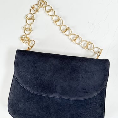 Vintage 1960s Navy Suede Bag with gold chain 