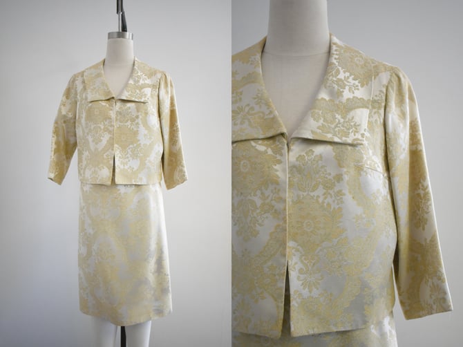 1950s/60s Pale Gold and Beige Brocade Skirt Suit 