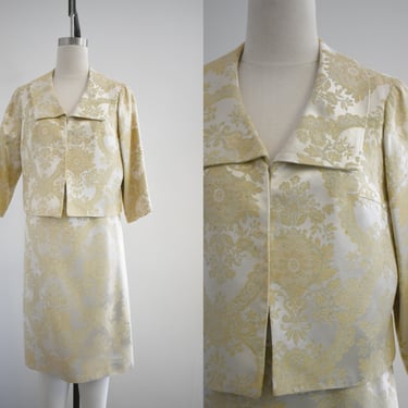 1950s/60s Pale Gold and Beige Brocade Skirt Suit 