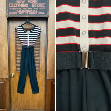 Vintage 1980’s Deadstock New Wave Nautical Stripe Knit Scoop Neck Belted Jumpsuit Outfit, Vintage Jumpsuit, New Wave, 1980’s, 1990’s, NOS, 