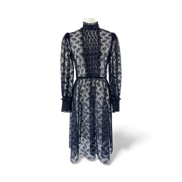 1970s Black Lace Dress 