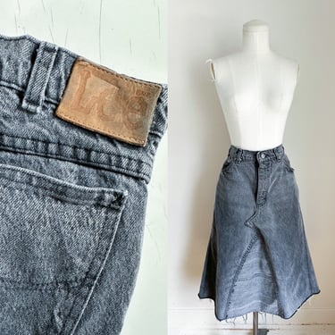 Vintage 1980s Reworked Gray Denim A-line Skirt / 30