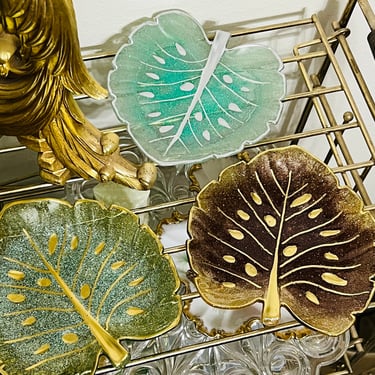 Resin Leaf Dish Ring Holder Dish Decorative Bowl Sparkles and Gold 
