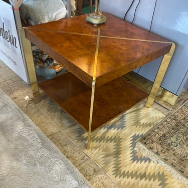 Burl wood and brass side table by Milo Baughman