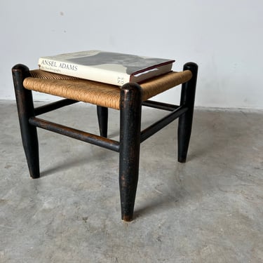 Vintage Handmade Rush Seat Wood Footstool 