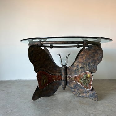 Vintage Art Handmade Sculptural Butterfly Metal Dining Table. 