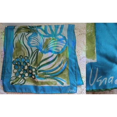 Vintage Vera Scarf - Vera Neumann Scarves - Silk Green Blue Floral Print - Made in Japan 