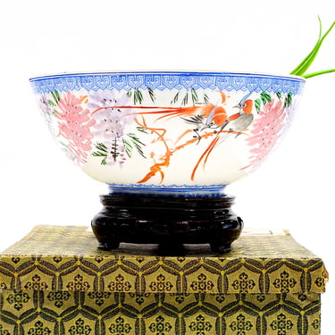 VINTAGE: 7.25" Diameter Asian Extra Thin Eggshell Porcelain Hand Painted Bowl in Box - Birds - Chinese - Japanese - SKU 28 29-D-00015771 