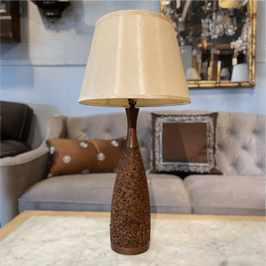 Vintage Mid Century Cork and Wood Table Lamp