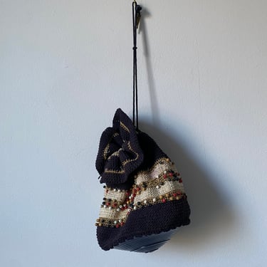 Vintage Crochet Drawstring Wristlet Purse 