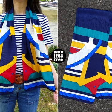 Colorful Abstract Nautical Anchor Rope Geometric Long Vintage Scarf 