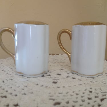 Lovely Vintage Pretty White and Gold Salt and Pepper Shakers marked Germany 