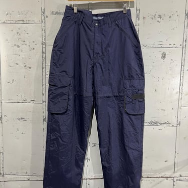 32x31 90s B.U.M equipment Cargo Pants Track Pants Navy Nylon Outdoors Hiking Gorp Granola Trendy Streetwear 