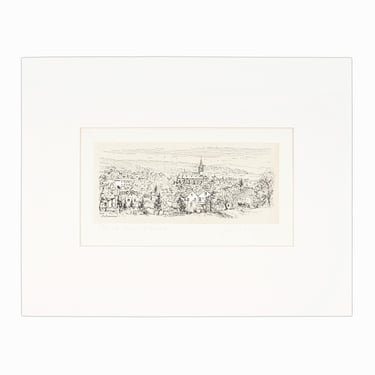 Vintage Lithograph on Paper Village Landscape Print 