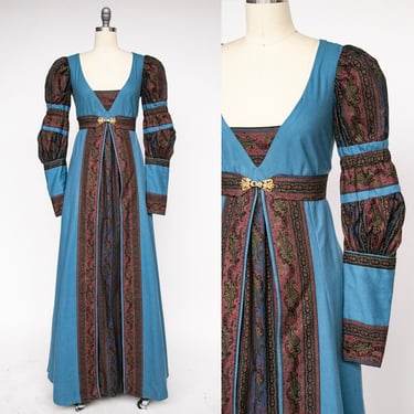 1970s Dress Renaissance Cotton Maxi Gown M 