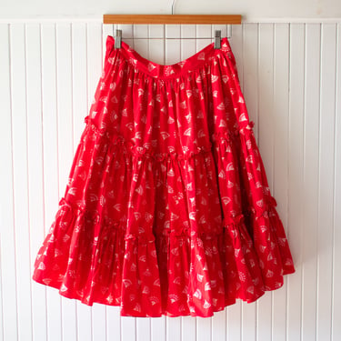 Vintage 1960s Red Fan Skirt 31" Waist