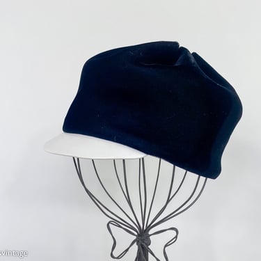 1960s Black Velvet Hat | 60s Black Velvet Cap | Twiggy Style | The Topper Shop 