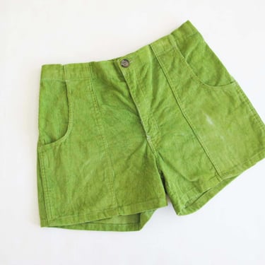 Vintage OP Style Corduroy Shorts 28 - 34 M - 80s Grass Green Cord Shorts - Unisex High Waist Elastic Waist Shorts 