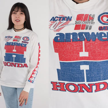 Answer Honda Racing Shirt Vintage Motocross TShirt 90s Graphic Long Sleeve Athletic Shirt 1990s Silkolene Sports Retro T Shirt Medium Large 