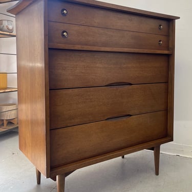 Free Shipping Within Continental US -  Vintage Mid Century Modern Atomic Shape Walnut Toned Dresser 